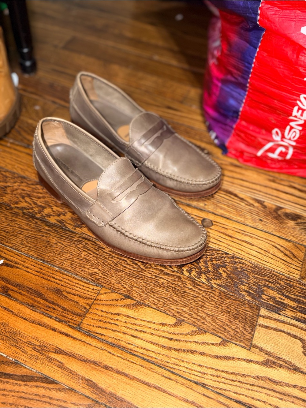 Johnston & Murphy Men’s 9M Gray Leather Penny Loafers Sheepskin Lined